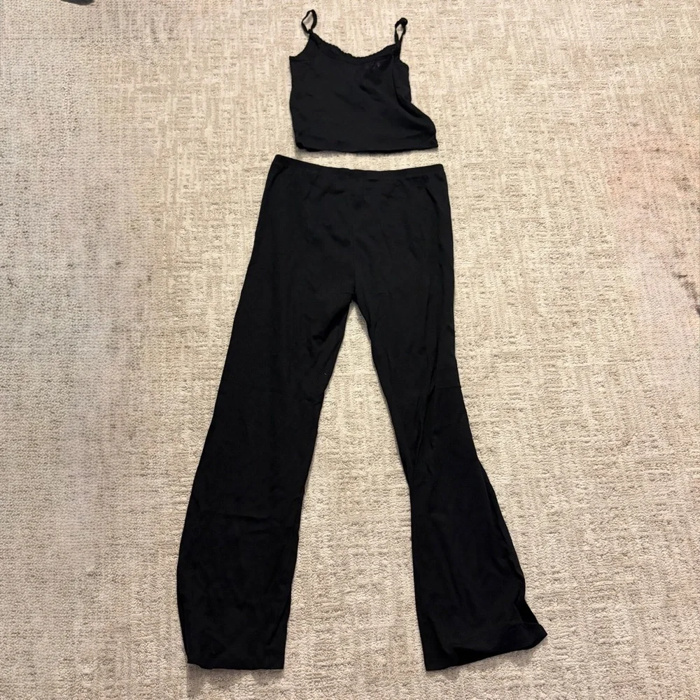 PINK Victoria's Secret Cotton Heart Pointelle Crop Top Black Pajama Set BNWT - Picture 10 of 12